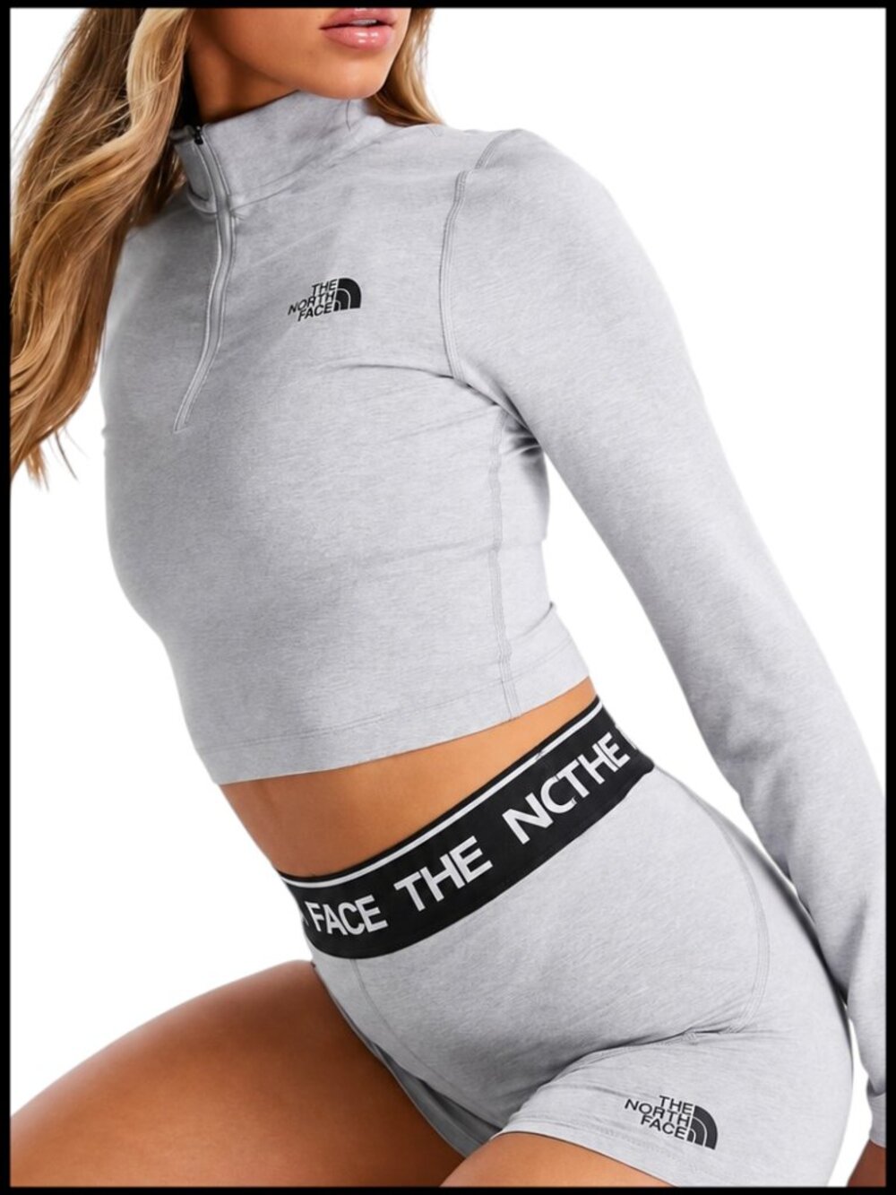 The North Face Heather Gray Cropped Quarter Zip Training Top XS